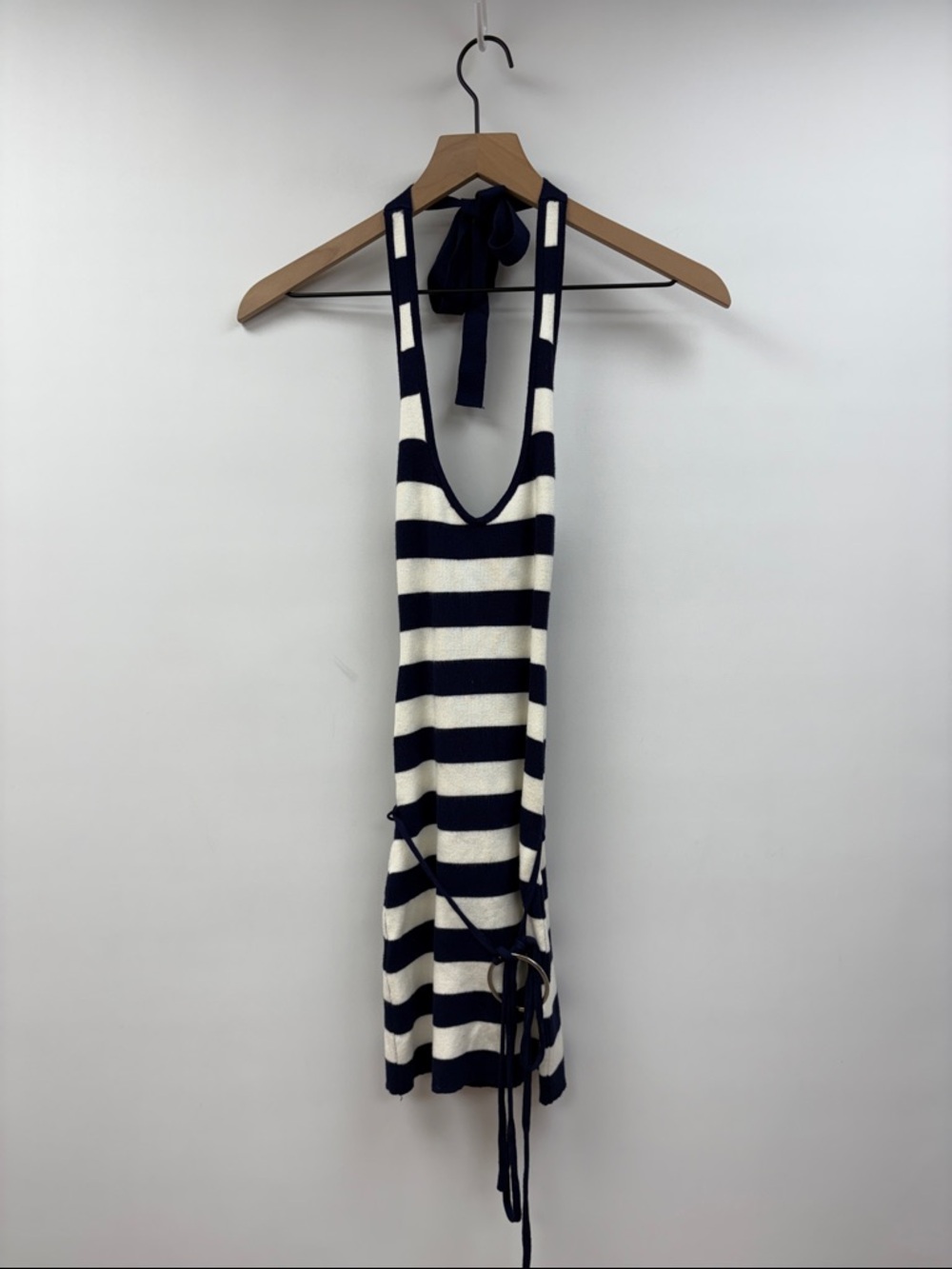 NWT Frankies Bikinis Dolly Striped Stretchy Rib Knit Halter Mini Dress Navy XS - Picture 4 of 11